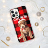 Custom phone case with dog art on it and plaid background for Christmas