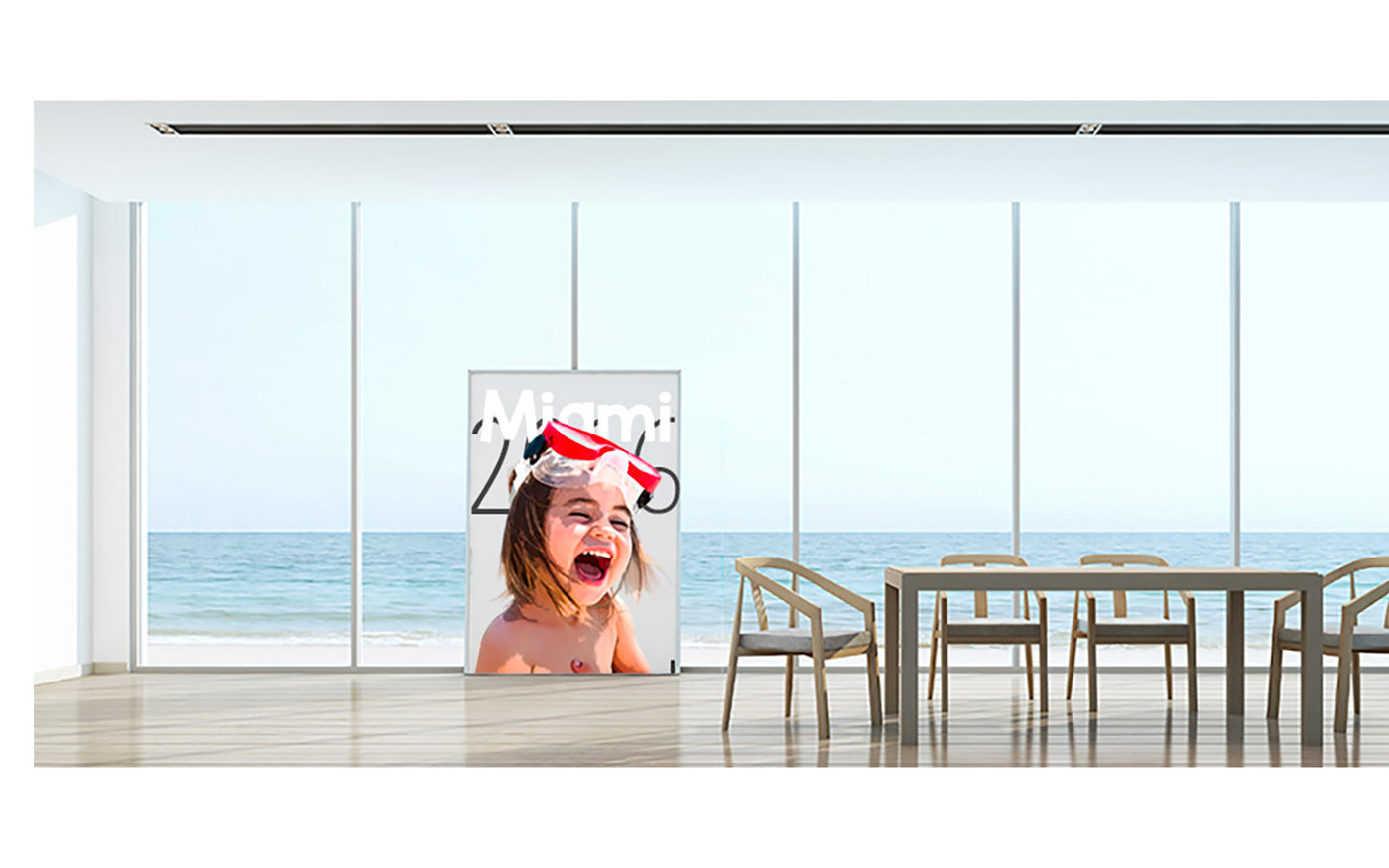 Pop art of happy child in a beach front house