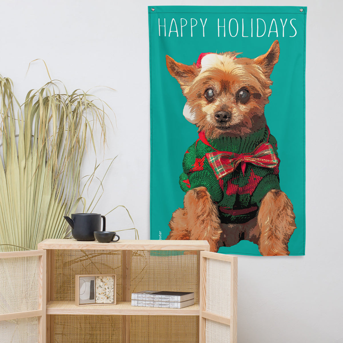 Personalized dog pop art printed on a house decorative flag