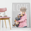 Custom Kids poster of a cute boy with his puppy in a neutral style kid's room