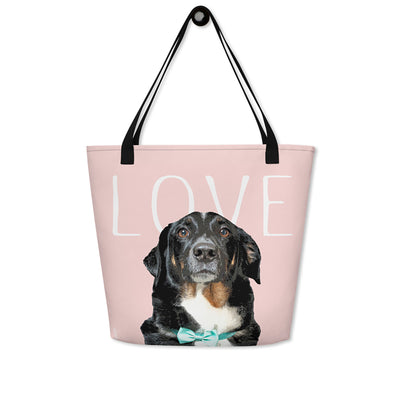 Pink Poster custom dog art on large tote bag