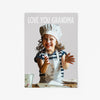 Custom kid poster of girl having fun cooking on grey background