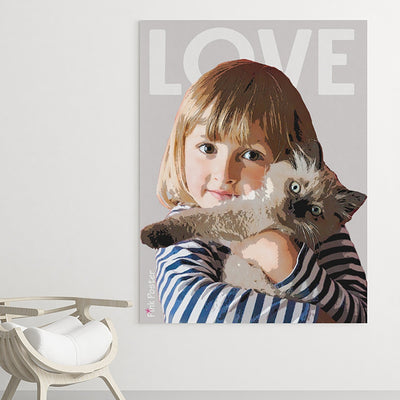 Pink Poster custom kid canvas of cute little girl with her cat