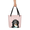 Custom dog pop art on Pink Poster large tote bag