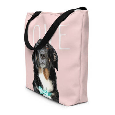 Pink Poster dog pop art on large tote bag
