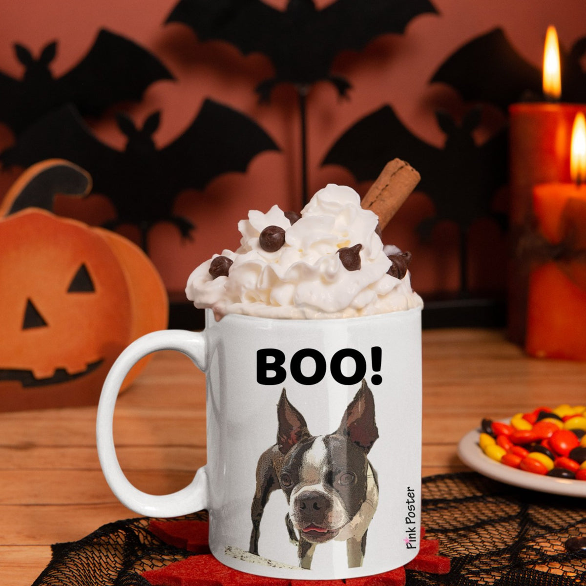 Create fun spooky custom mug for Halloween with Pink Poster