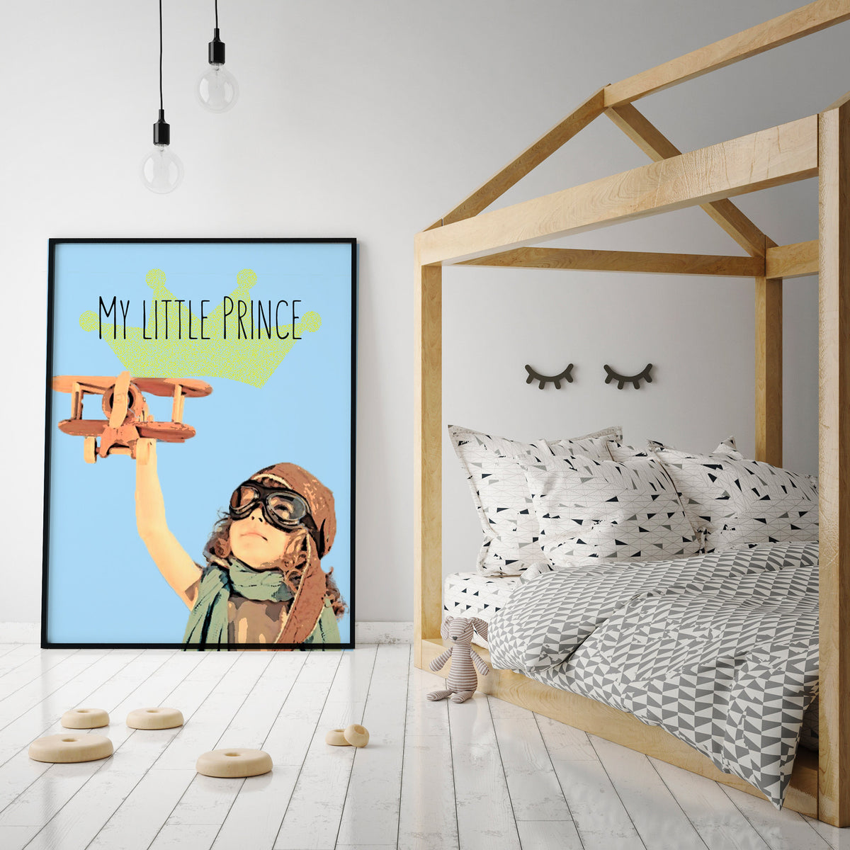 pop art frame - Custom art of kid in a Scandinavian style bedroom