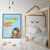 Pink Poster personalized poster of a boy playing with a plane in a Scandinavian style kid bedroom