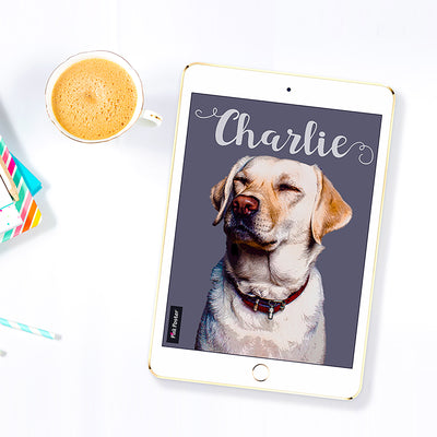 Pop art of labrador dog on iPad